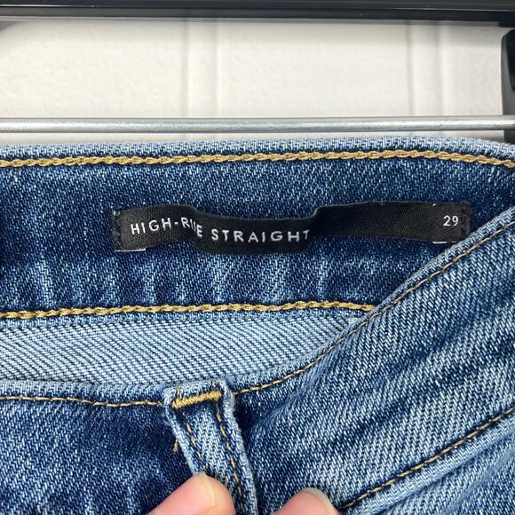 Banana Republic High Rise Straight Leg Jeans Unique Denim Front Seam Ankle Slit - Picture 3 of 9